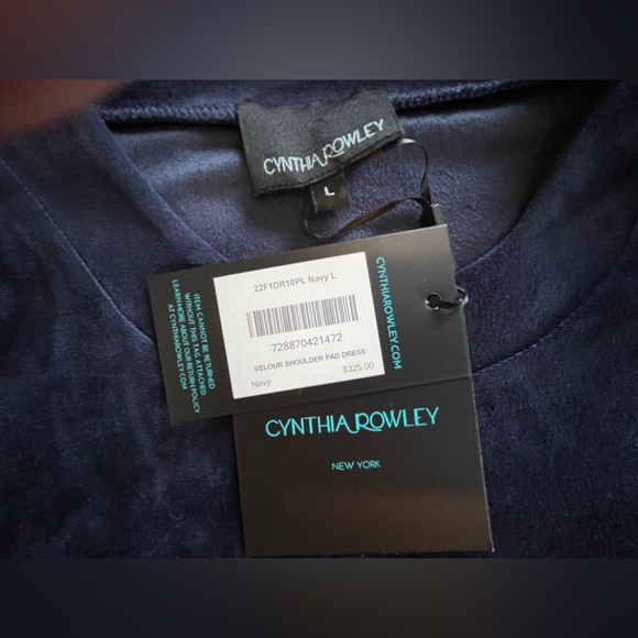 Cynthia Rowley size L Navy Long Sleeve Sheath Dress velour. NWT - Picture 12 of 12